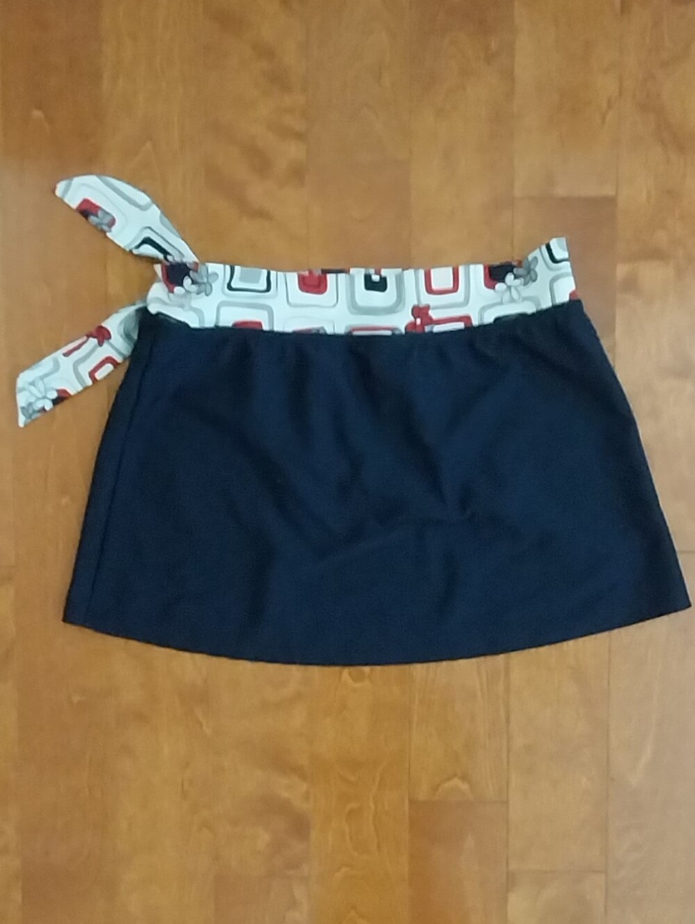 Women’s Navy Swim Cover Skirt with Printed Waist Tie